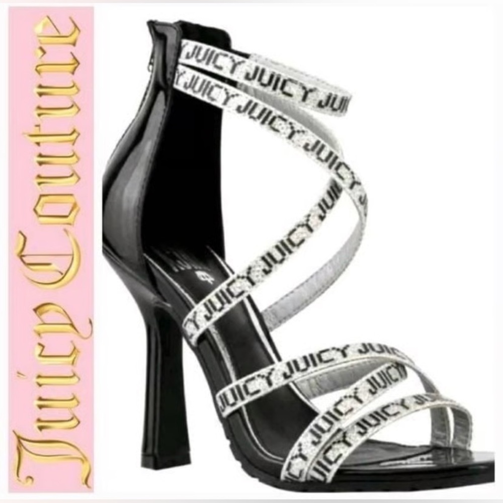Juicy Couture Gabrielle sliver and black strappy heels NIB  Sz 6.5